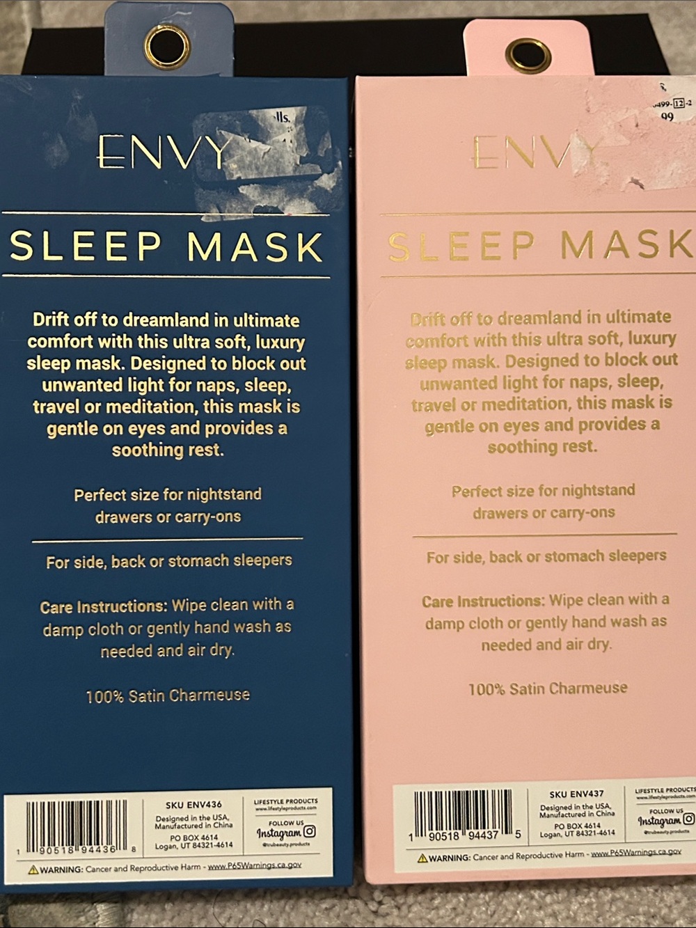 envy Jeweled Satin Sleep Masks — Teal Blue & Blush Pink - Picture 2 of 2